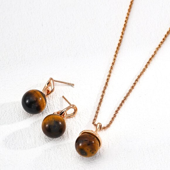Minimalist Gold & Tiger's Eye Drop Earrings - Picture 7 of 10